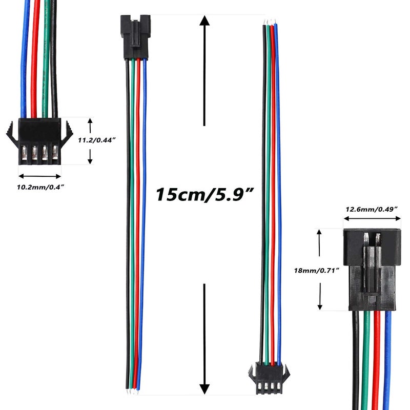 mxuteuk 20 Pairs 22 AWG JST SM Plug 4 Pin Male to Female LED Wire Connector Adapter Electrical Cable 150mm for Led Strip 5050 3528 - Image 3